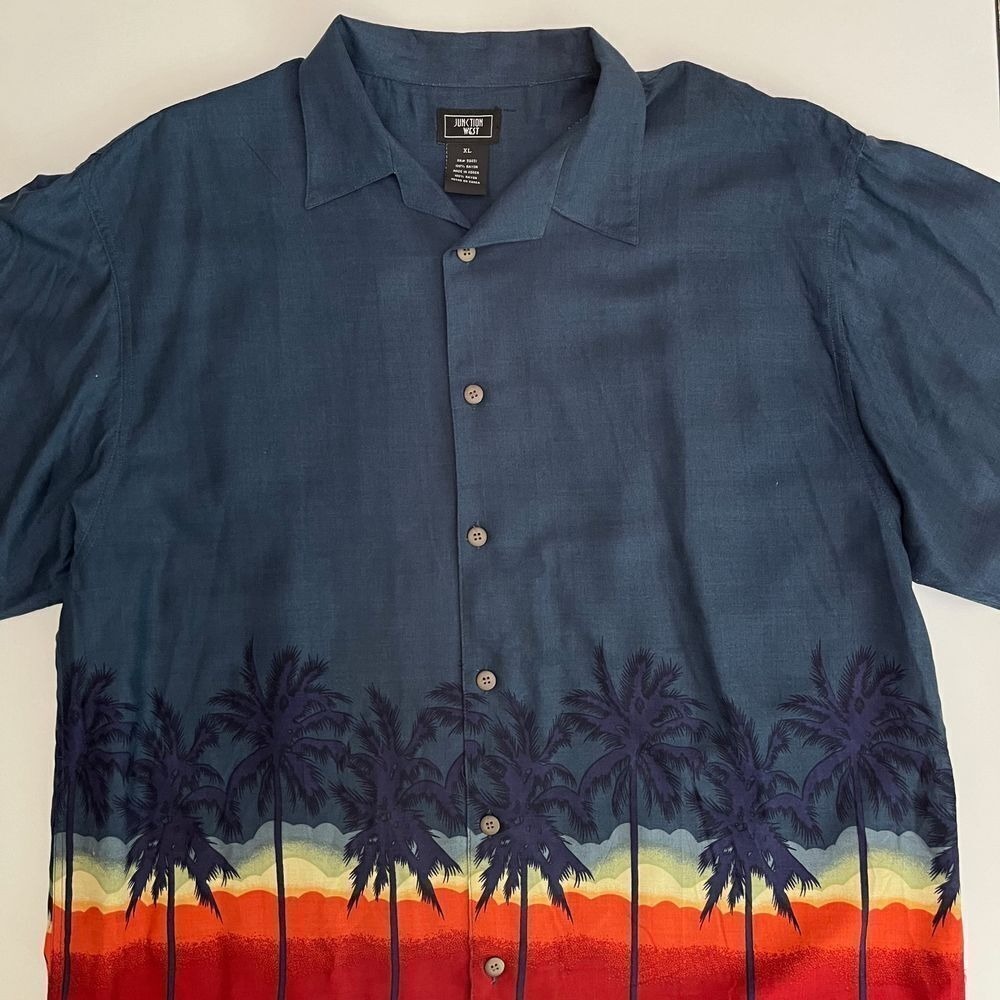 Junction West Sunset Palm Tree Button Down, Tropical Mens Shirts, Mens Light D16